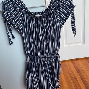 Derek Heart Navy and White Striped Romper